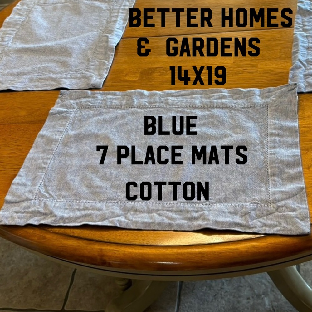 7 better Homes & Gardens placemats blue cotton EUC 1 small spot